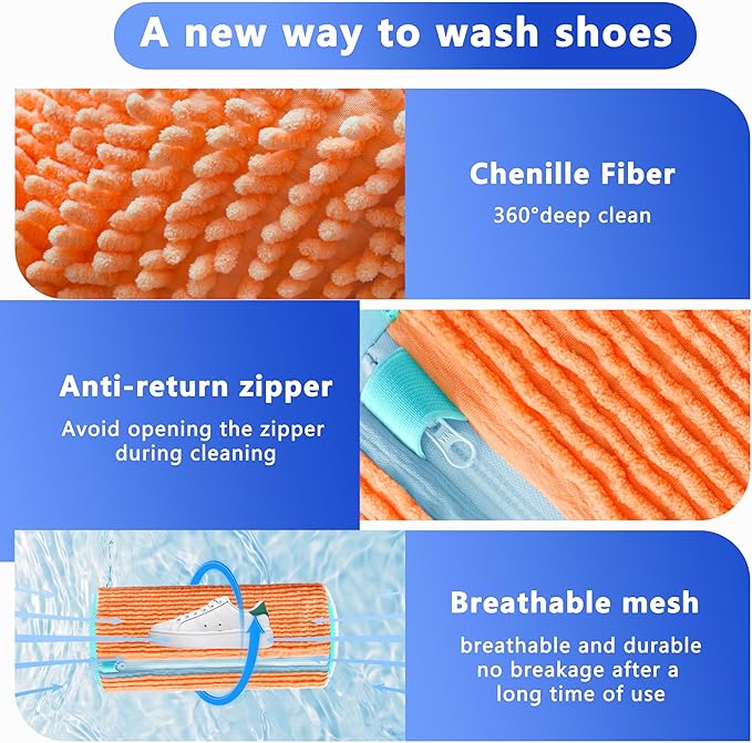 2Pcs Reusable Shoe Washing Machine Bag for Washer and Dryer:Free Up Hands, Prevent Deformation,shoe bag with Zipper Protection Design, Use for all Shoes,Sports Shoes
