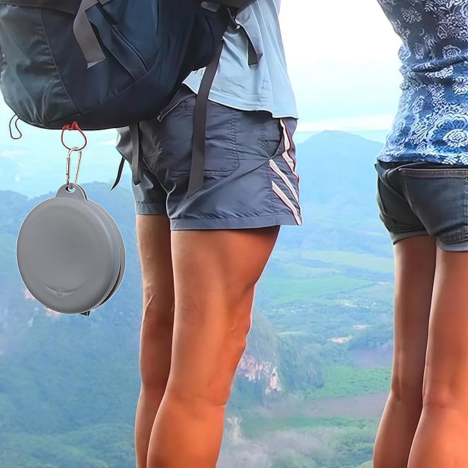 Collapsible Double Dog & Cat Bowl, 2-in-1 Silicone Food & Water Dish with Carabiner, Portable Travel Feeding Bowl for Camping, Hiking, Small & Medium Pets, Dark Grey