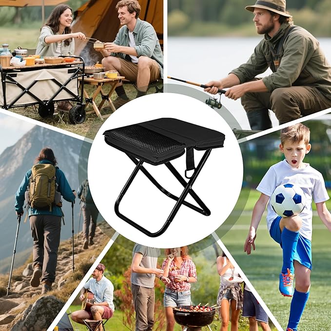 Ultra-Thin Portable Folding Stool - 1.97" Slim Fold, 0.99LB Lightweight, 200LB Capacity Camping Chair for Adults, Compact Collapsible Seat for Outdoor Fishing, Hiking, Events & Queue（Black）