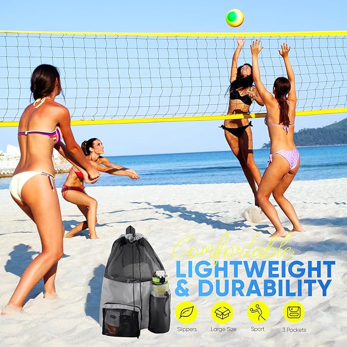 HOHOM Swim Mesh Beach Bag, Waterproof Gym Bags for Women and Men, Large Pool Bag Swimming Gear Drawstring Backpack