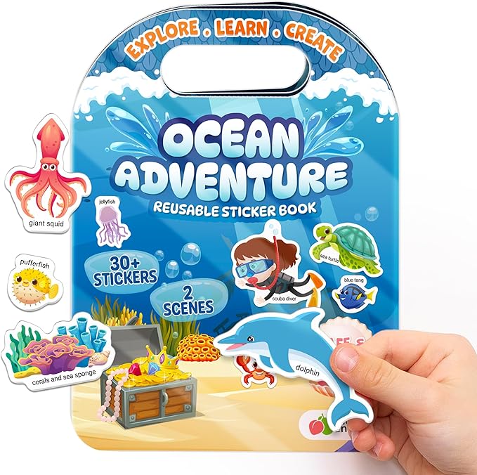 Reusable Sticker Books for Toddlers 1-3, Stickers for Toddlers 2-4 Years - Stickers for Kids Airplane Toys for Toddler 1-3, Toddler Travel Toys - Reusable Sticker Book Birthday Gifts for Boys Girls