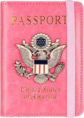 TOURSUIT RFID Blocking Passport Holder for Women Men, Leather Passport Travel Wallet with 3D Metal Badge, Travel Document Holder Cover Accessories (Pink)