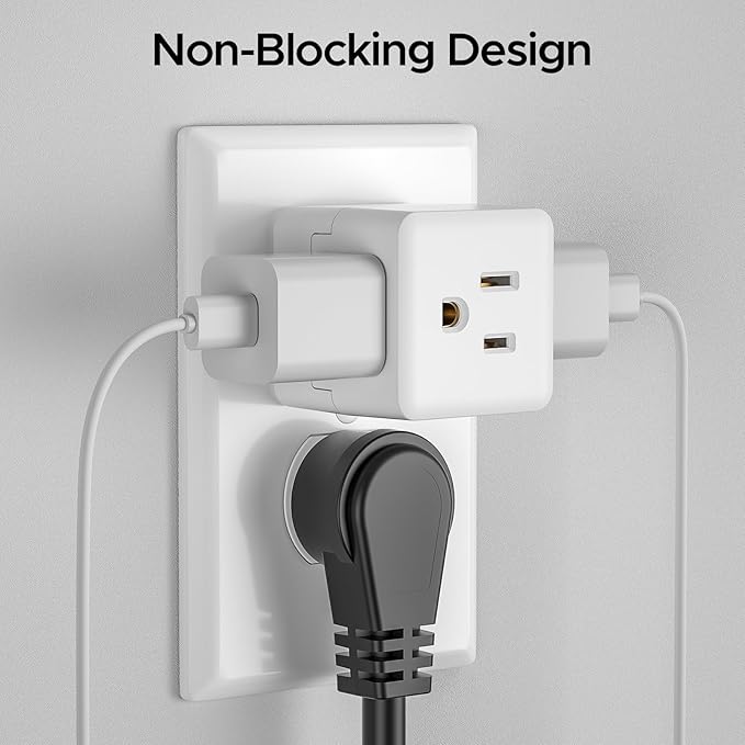 [ETL Listed] 3-Pack 3 Outlet Wall Adapter, Grounded 3-Prong Cube Tap Outlet Power Splitter, Compact 3-Way Plug Adapter for Home, Office or Travel.