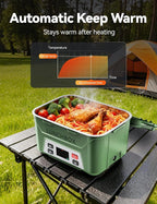 EAST OAK Heated Lunch Box for Men, Electric Lunch Box for Adults, 5.5 Cups Cordless Portable Food Warmer, Rechargeable Self Heating Food Heater with Memory Function, Automatic Keep Warm(Green)