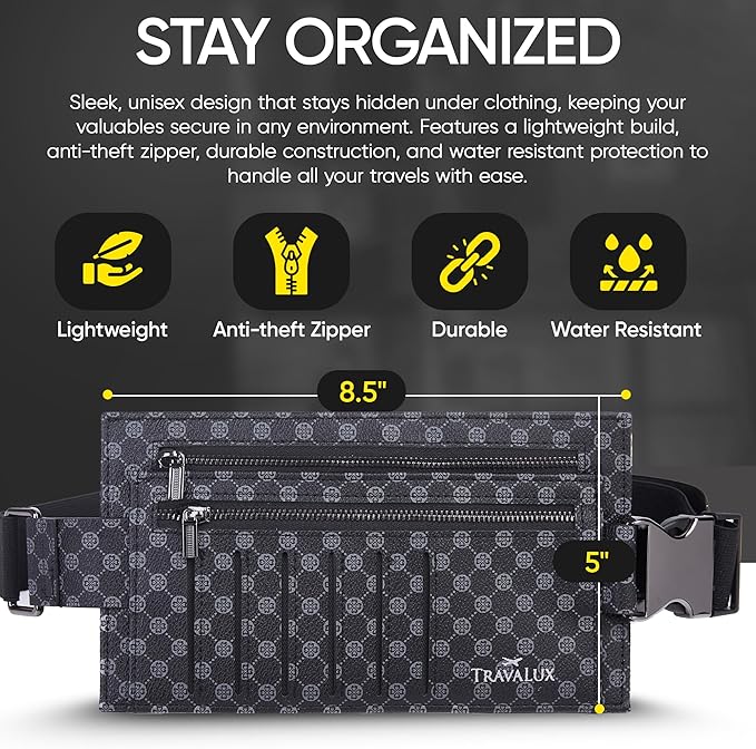 Luxury Travel Wallet – Hidden Money Belt, RFID-Blocking, Anti-Theft Passport Holder for Men & Women (Black Crest)