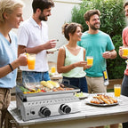 R.W.FLAME Portable Propane Griddle,Stainless Steel Gas Grill,Table Top Grill for Outdoor BBQ,Camping and RVs,Silver (2 Burner)