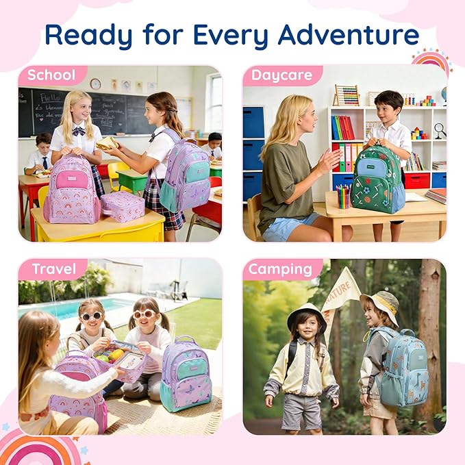 mommore Kids Backpack for Boys Girls 4-8 Kindergarten Elementary School Backpack with Lunch Box - 15” H Fit Folder