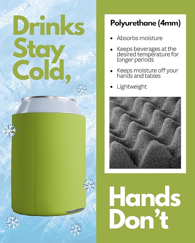 PartyPrints 25 Pack Olive Blank Can Cooler Sleeves, Customizable Bulk Insulated Foam for Beer, Collapsible Plain Drink Holder, Cold Soda Insulator, 12oz Regular, 16oz Tall Cans