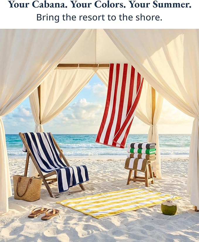 LANE LINEN Beach Towels 6 Pack - 520 GSM Beach Towel (30" x 60") – 100% Cotton Soft, Thick & Highly Absorbent Pool Towels for Hotel Airbnb Spa - Quick Dry Cabana Stripe Large Towel - Tropical Escape
