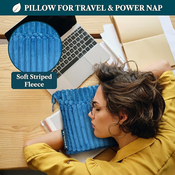 PAVILIA Travel Blanket Pillow in Soft Bag with Pockets, Airplane Blanket Set, Plane Blanket Compact Packable, Flight Essentials Car Pillow, Travelers Accessories Gifts, Luggage Strap, Turquoise