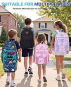 VASCHY Boy Kids Backpack & Lunch Bag Set, 2-in-1 School Bookbag with Insulated Lunch Box for Preschool, Daycare, Kindergarten & Elementary School – Navy Dinosaurs