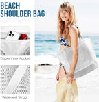 HOHOM Beach Bags for Women, Summer Travel Mesh Tote Bag with Large Inner Pocket, Sandproof Woven Shoulder Handbag