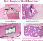Bagseri Clear Backpack for Girls - 15 Inch Heavy Duty Kids Clear Bookbag for Kindergarten to Grade 2, Transparent School Bag with Reflective Strip, Fits Folders, Purple Unicorn