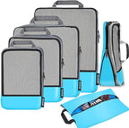 BAGAIL 4 Set/6 Set/8 Set Compression Packing Cubes Travel Accessories Expandable Packing Organizers (Half Mesh, 6-Blue)