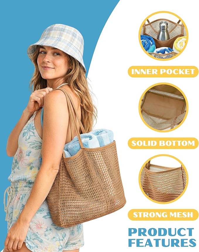 Beach Tote Bag for Women – Waterproof Mesh Tote Bag, Large Capacity Sandproof Beach Bags for Travel