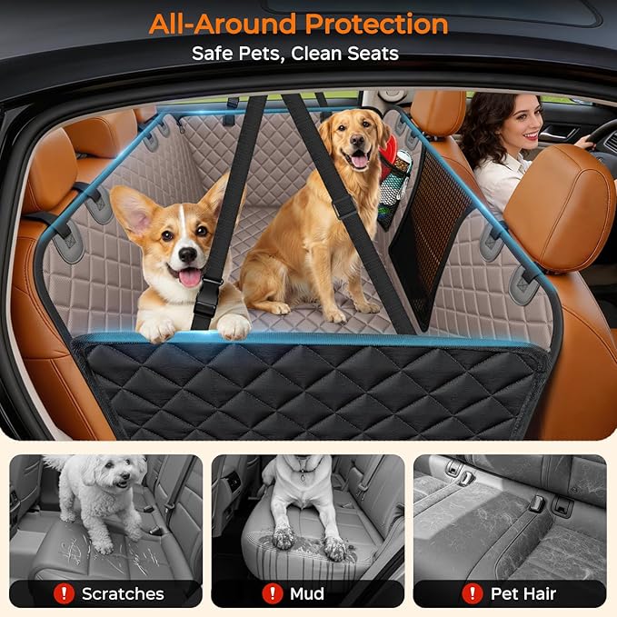 URPOWER XL Dog Backseat Extender for Full-Size Crew Cab Truck, Hard Bottom Dog Car Seat Cover for Back Seat Holds 400lbs, Waterproof Dog Hammock Pet Rear Seat Protector Travel Bed for F150 / Silverado