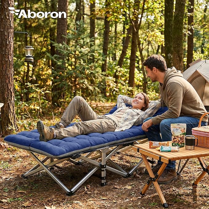 ABORON Camping Cot for Adult 28" Extra Wide, Heavy-Duty 1200D Oxford Cot for Sleeping, Portable Folding Camp Bed with Mat & Carry Bag