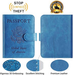 Passport Holder With Luggage Tag Cover Wallet RFID Blocking Leather Case Travel Essentials Accessories Travel Must Have(114#Blue)