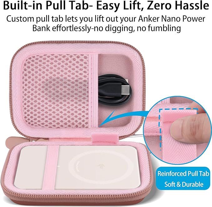 khanka for Anker Nano Power Bank Ultra-Slim 5,000Mah & Maggo Power Bank 10K Case,Compatible with Anker A1667/A1665/A1664 Slim Magnetic Charger,Protective Carrying Case Only (Pink)