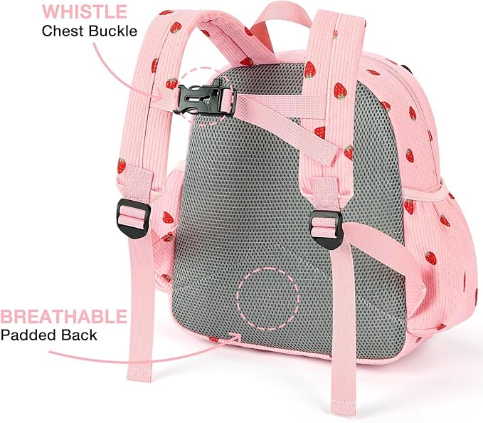 STEAMEDBUN Corduroy Kids Backpack for Girls and Boys 5-8: Girls Backpack for Elementary Kindergarten - 15 inch Cute Backpacks for Kids - Strawberry