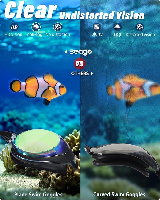 Seago 2 Pack Swimming Goggles Anti-fog Anti-UV Silicone Swim Goggles Adult Women Men