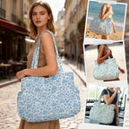 Corduroy Tote Bag for Women,Large Capacity Cute Tote Bags With 6 Pockets,Crossbody Shoulder Handbag for Work Travel Gym
