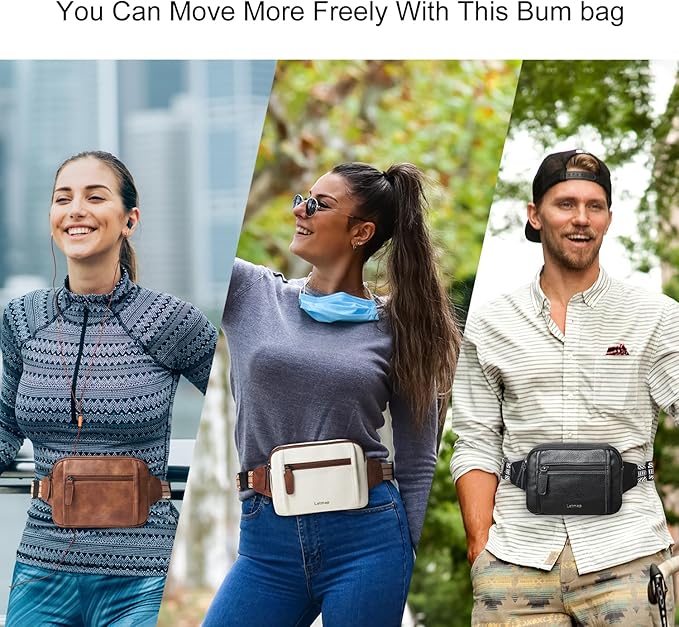 LATMAP 3L TRIPLE ZIP Fanny Packs Belt Bag For Women Men Crossbody Waist Pack Sling Chest Bum Travel Bag Purse Faux Leather Fashion Cute Dark Grey