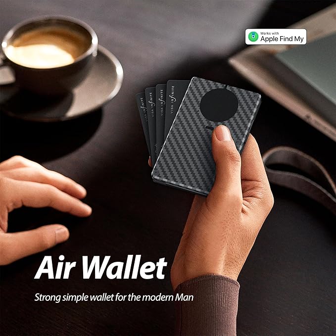 Air Wallet,Minimalist Wallet With Built In Airtag Chip, Rfid Blocking Credit Card Holder,Slim Wallet For Men,Compatible With Apple Find My Ios Only,Detachable Money Clip (Minimalist, Carbon Fiber)