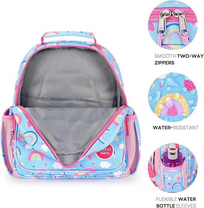 mibasies Toddler Backpack for Girls 2-4: Preschool Kindergarten Backpack - Cute Kids Backpacks for Girls - Rainbow Blue