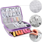 Electronics Organizer - Travel Cable Organizer Bag, Water Resistant Double Layers Pouch for Cord, iPhone, iPad Mini - Gift for Men Electronic Accessories Storage Case with 5 Cable Ties, Purple