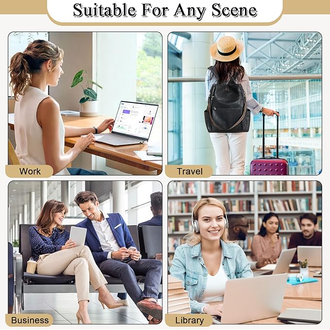 AGLOD Vegan Leather Laptop Backpack for Women 15.6 Inch Work Backpack Purse for Travel College