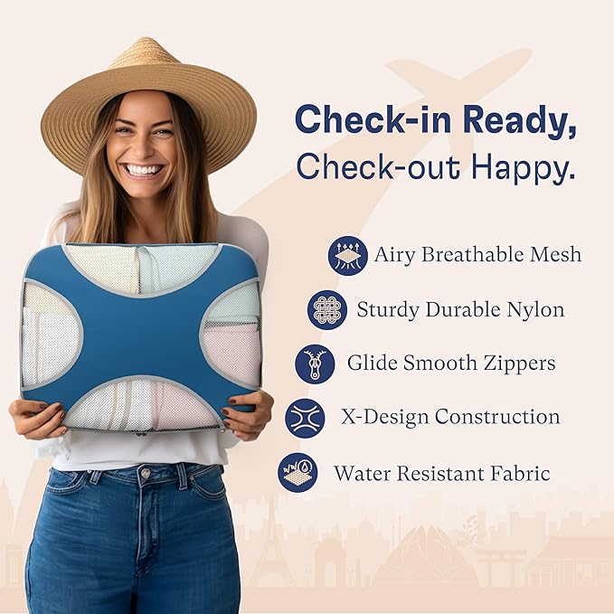 Shacke Packing Cubes for Travel 8 Set - Premium Luggage Organizer Bags - Versatile Travel Organizer for Women and Men - Optimized Packing Bags - Travel Essentials (Navy Blue)
