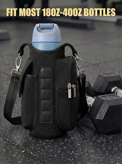Magnetic Gym Bag for Women Men, Neoprene Water Bottle Carrier Bag with Strap fits 18-40oz, Crossbody Bag with Pockets