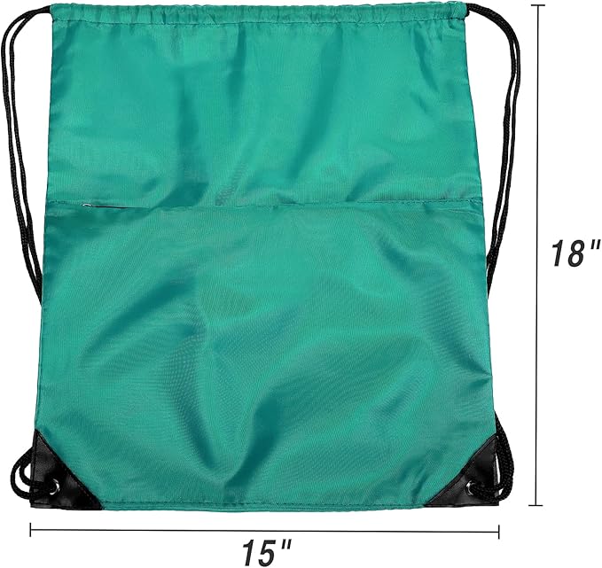 Drawstring Backpack Sports Water Resistant String Bag Sport Gym Sackpack for Women Men Students Large Size with Zipper, Teal