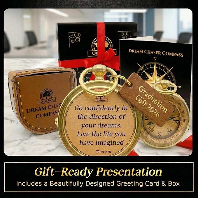 The Dream Chaser Compass - Go Confidently -2026 Unique Graduation Gifts for Him, College, High School, Cool Birthday Gift Idea for Son, Boys, Motivational Greeting Card Included