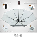 Balios Travel Folding Umbrella with Real Wood Handle Auto Open Close Vented Windproof Canopy - Designed in UK