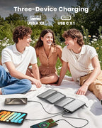 Hiluckey Solar Charger Power Bank - Fast Charging Portable Phone Charger with 4 Solar Panels - USB C PD External Battery Pack with 3 USB Outputs for Cellphone Tablet (Dark Black)