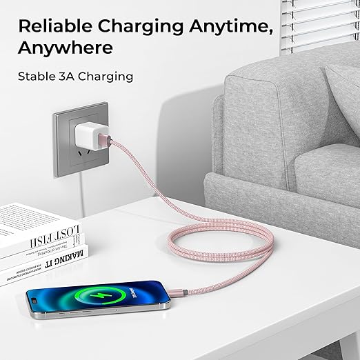 Basesailor for iPhone 17 16 Pro Max Charger Cord,USB to USB C Cable,Type C Charging Power Cord for Apple 17e 15 iPad 10 Air 4 5,Samsung Galaxy S26 S25 S24 S23,Pink,2Pack 6.6FT(2M)