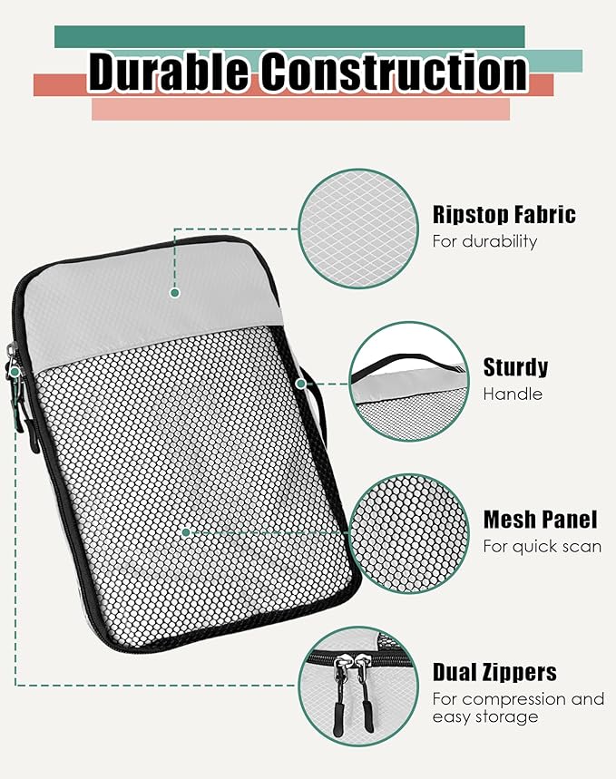 WTREE 4-Piece Packing Cubes Travel Accessories Set for Suitcases - Luggage Organizer Bags with Double Zipper - Mesh Top - Large - Beige