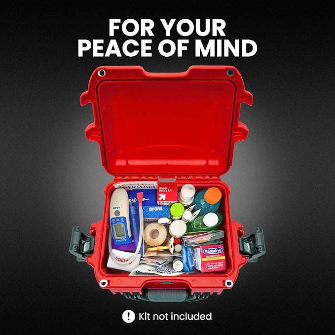 NANUK 908 Waterproof First Aid Box Empty – Durable, Medical First Aid Organizer Case, IP67-Rated, Dustproof, Impact-Resistant, and Floats (9.5" x 7.5" x 7.5") – Red
