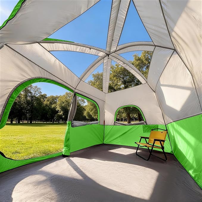 CAMPROS CP Upgraded 6/8 Person Camping Tents, Waterproof Windproof Family Tent with Larger Mesh Windows & Door, Double Layer, Easy Set Up, All-Season Dome Tent with Top Rainfly & Carry Bag