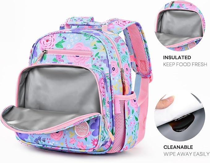 mibasies Toddler Backpack for Girls 2-4: Preschool Kindergarten Backpack - Cute Kids Backpacks for Girls - Flower Light Blue