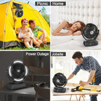 PANERGY Camping Fan with Light - 20000mAh Rechargeable Battery Fan with Charger, 70Hrs Cooling Time, 4 Speeds, 110° Auto Oscillation & 270° Pivot Design with Hook for Camping/Power Outage/Hurricane