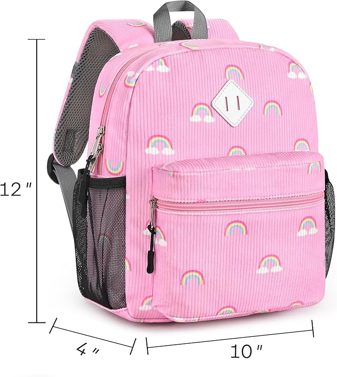 STEAMEDBUN Corduroy Toddler Backpack for Girls 2-4, Kids Preschool Backpack for Kindergarten - Rainbow