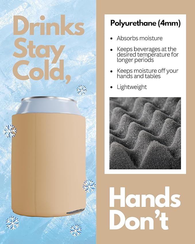 PartyPrints 100 Pack Peach Blank Can Cooler Sleeves, Customizable Bulk Insulated Foam for Beer, Collapsible Plain Drink Holder, Cold Soda Insulator, 12oz Regular, 16oz Tall Cans