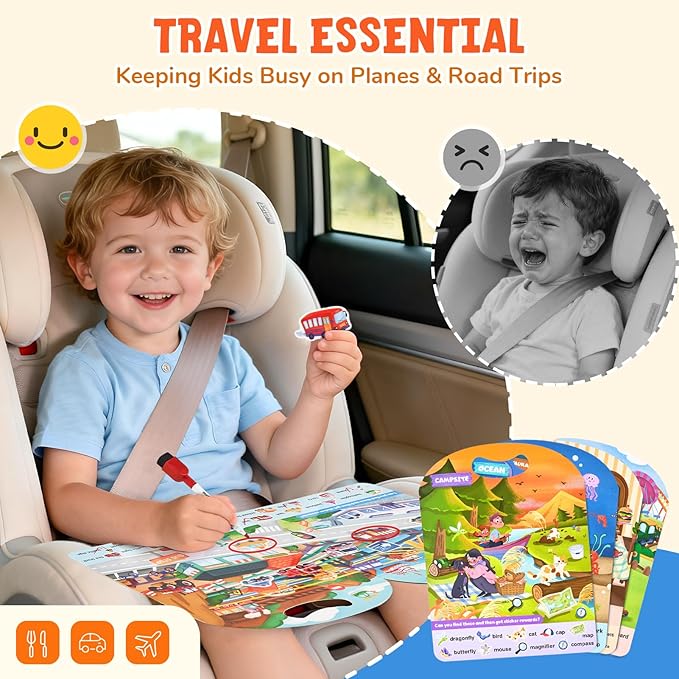 JoyCat Reusable Sticker Book Set (4-Pack), Kids Sticker Activity Books, 120+ Stickers for Toddlers, Travel Toys for Car Airplane Road Trips, Preschool Educational Learning Gifts for Boys Girls