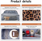 BOYATU Travel Makeup Bag for Women: 3 Pcs Set Portable Make up Bags with Handle - Leopard Print Cosmetic Bags with Comparments - Waterproof Vegan Leather Toiletry Bag (A-1-Brown)