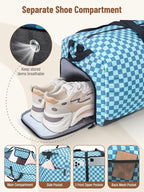 Lekesky Foldable Travel Duffle Bag for Women, Large Duffel Bag with Separate Shoes Compartments & Straps, Carry On Weekend Bag for Women, Hospital, Overnight (Green Gingham, 80L)