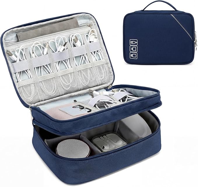 Lanola Universal Cable Organizer Electronics Accessories Cases for Cable, Charger,Power Bank, Phone, USB, SD Card,Memory Cards,Earphone,Flash Drive, Great for Travel and Business - Dark Blue