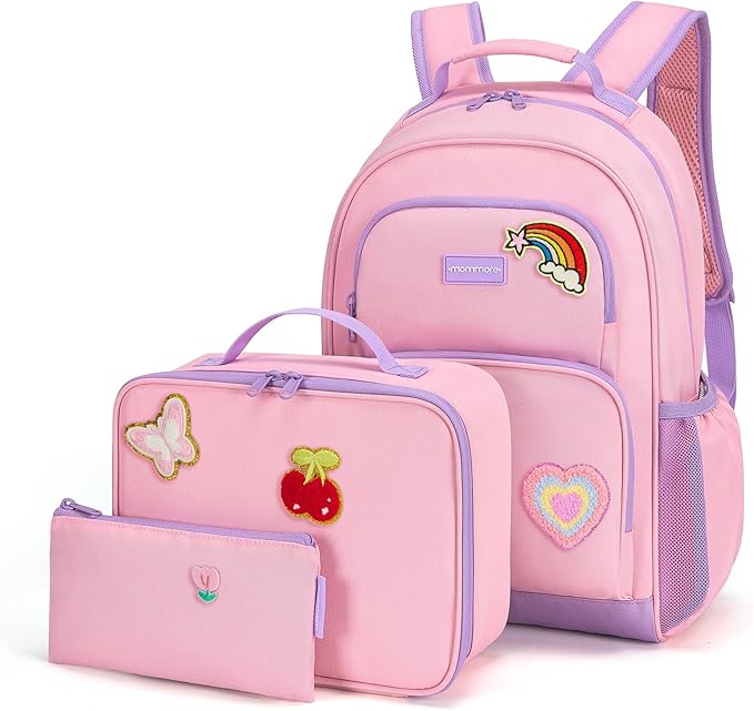 mommore Kids Backpack for Boys Girls 4-8 Kindergarten Elementary School Backpack with Lunch Box - 15” H Fit Folder